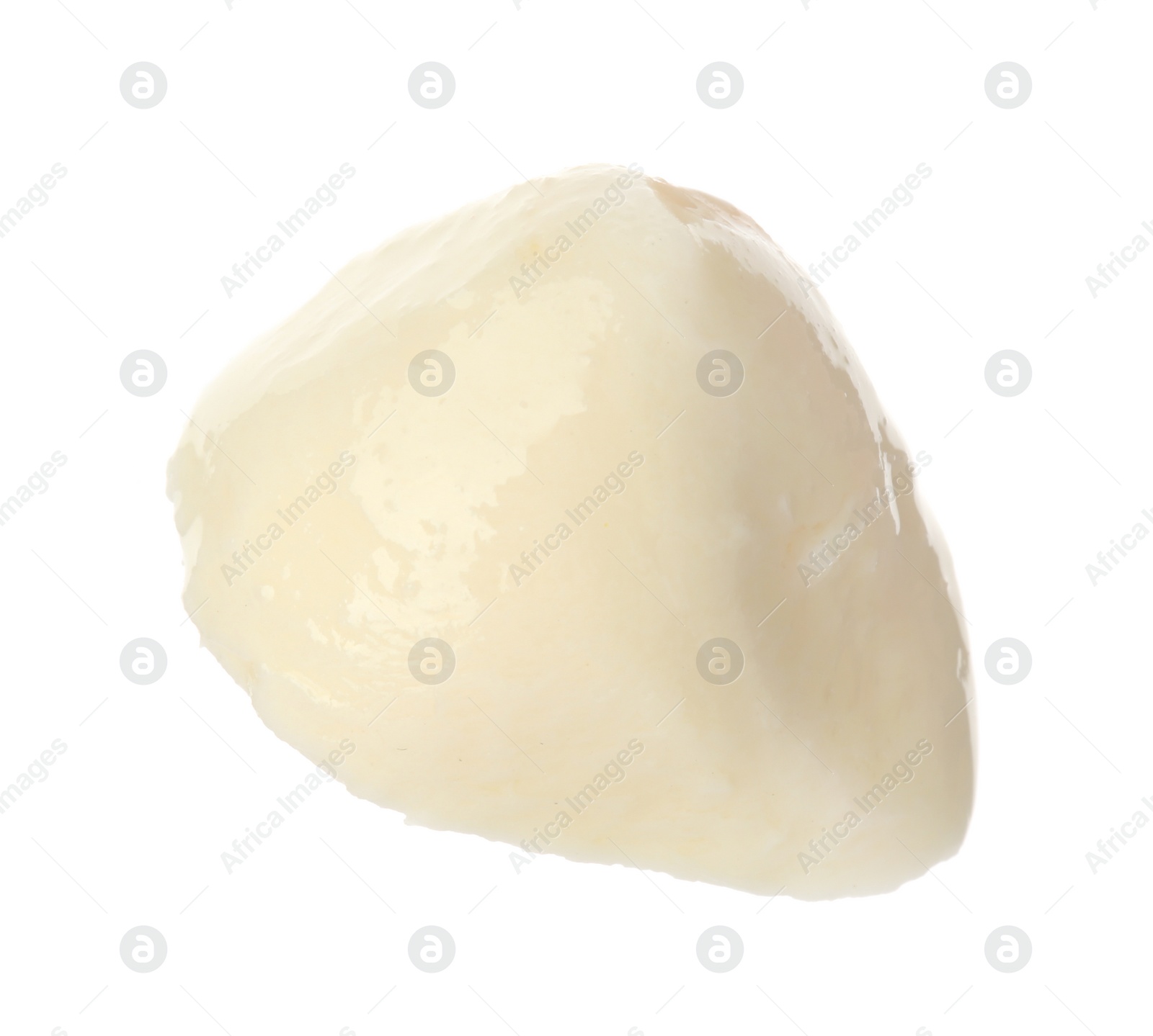 Photo of Delicious fresh mozzarella ball on white background