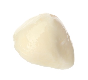 Photo of Delicious fresh mozzarella ball on white background