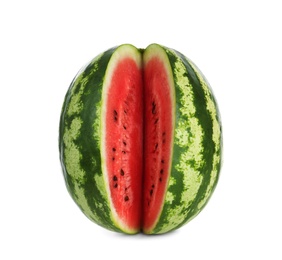 Photo of Delicious ripe cut watermelon isolated on white