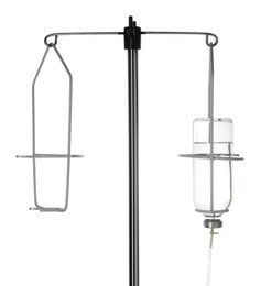 IV infusion set on pole against white background