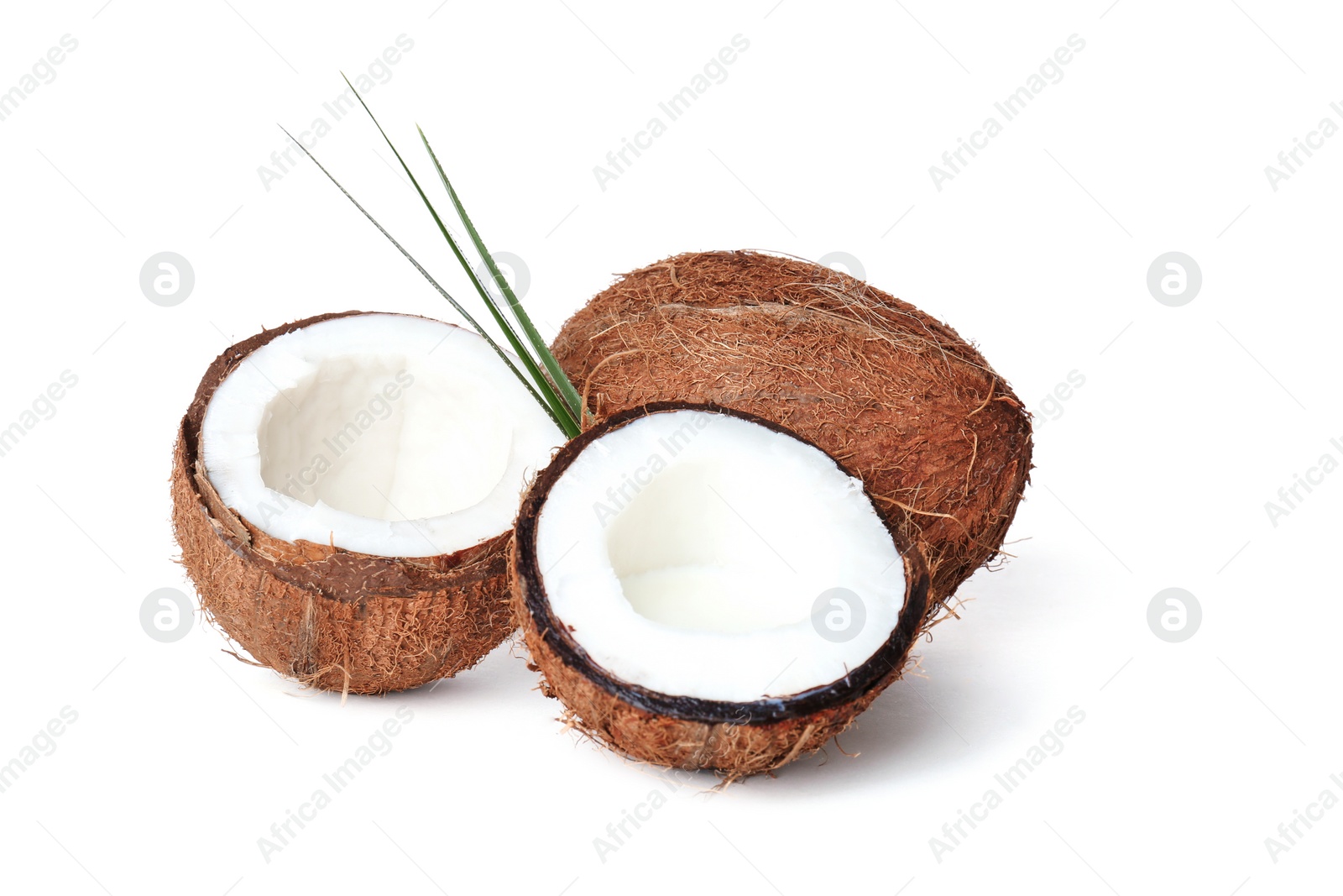 Photo of Coconuts with fresh milk on white background