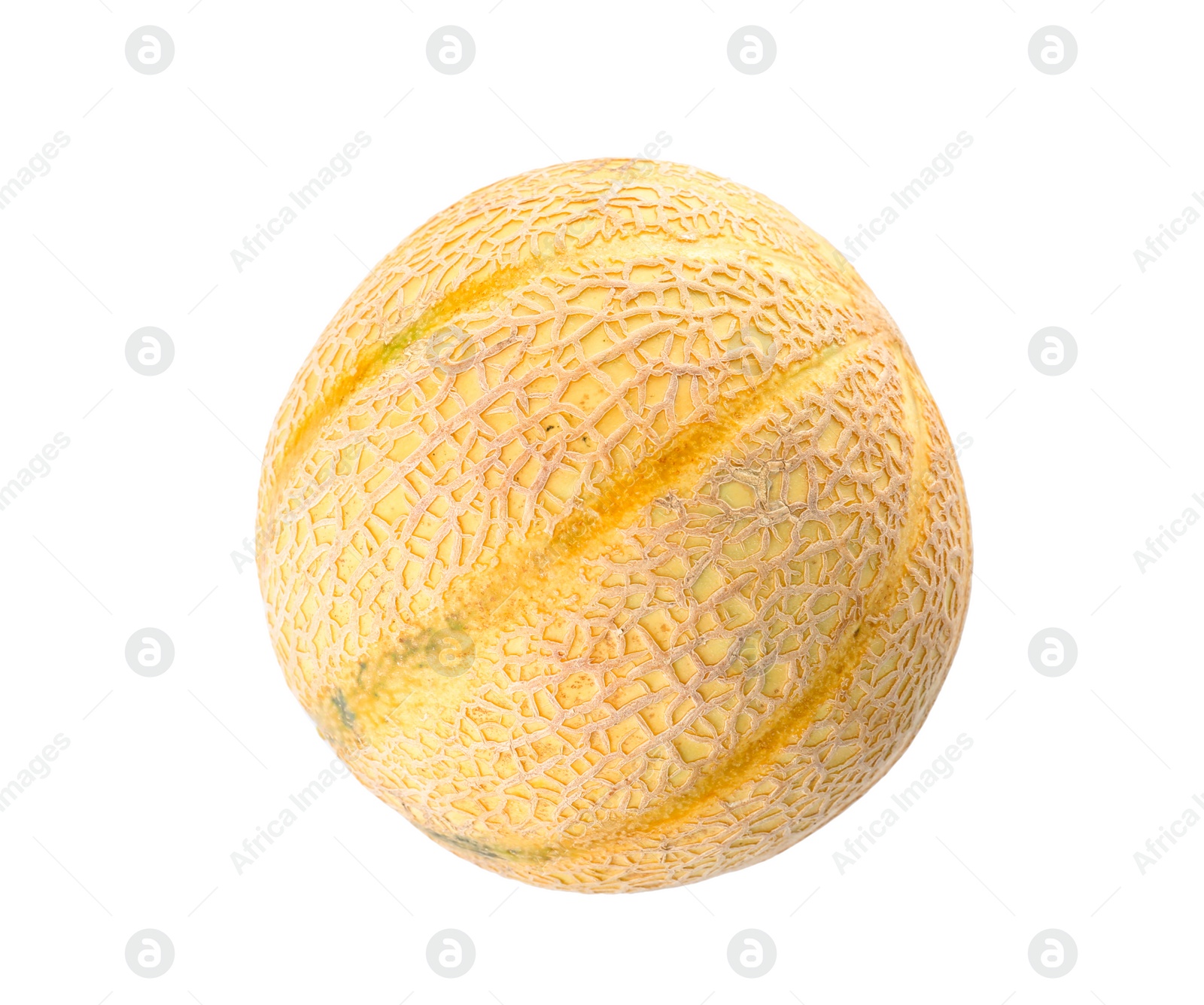 Photo of Whole tasty ripe melon on white background, top view