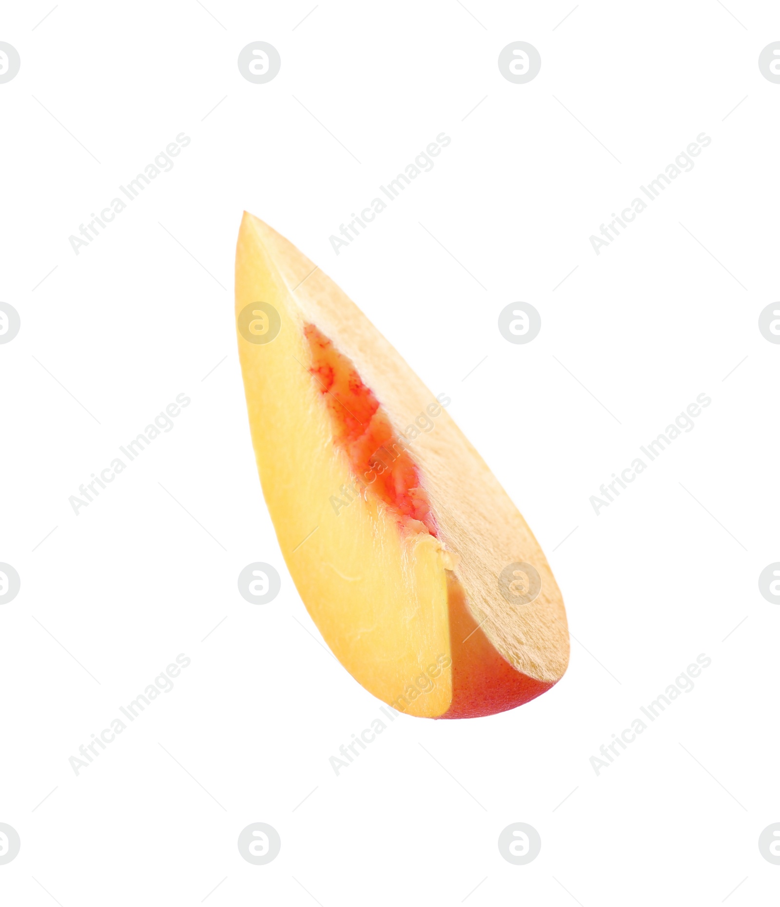 Photo of Slice of ripe peach isolated on white