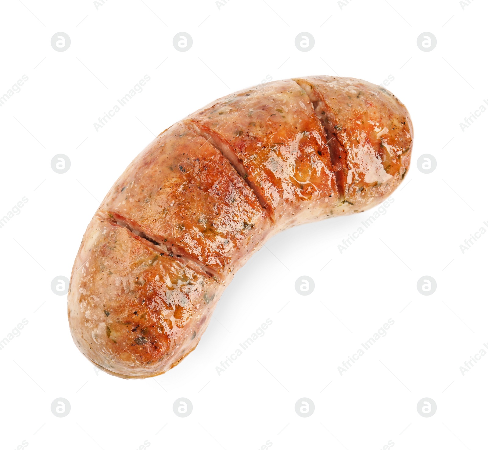 Photo of Tasty fresh grilled sausage isolated on white