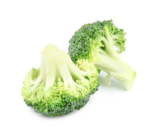 Photo of Fresh green broccoli on white background. Organic food