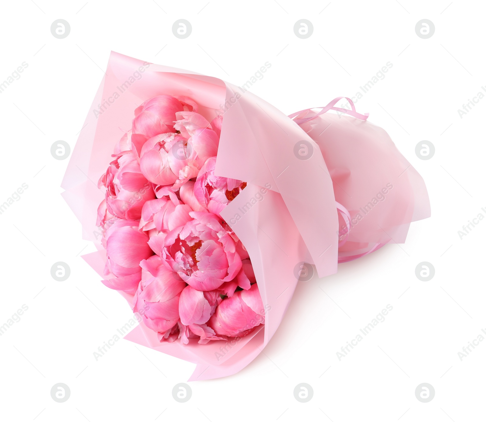 Photo of Beautiful bouquet of pink peonies isolated on white