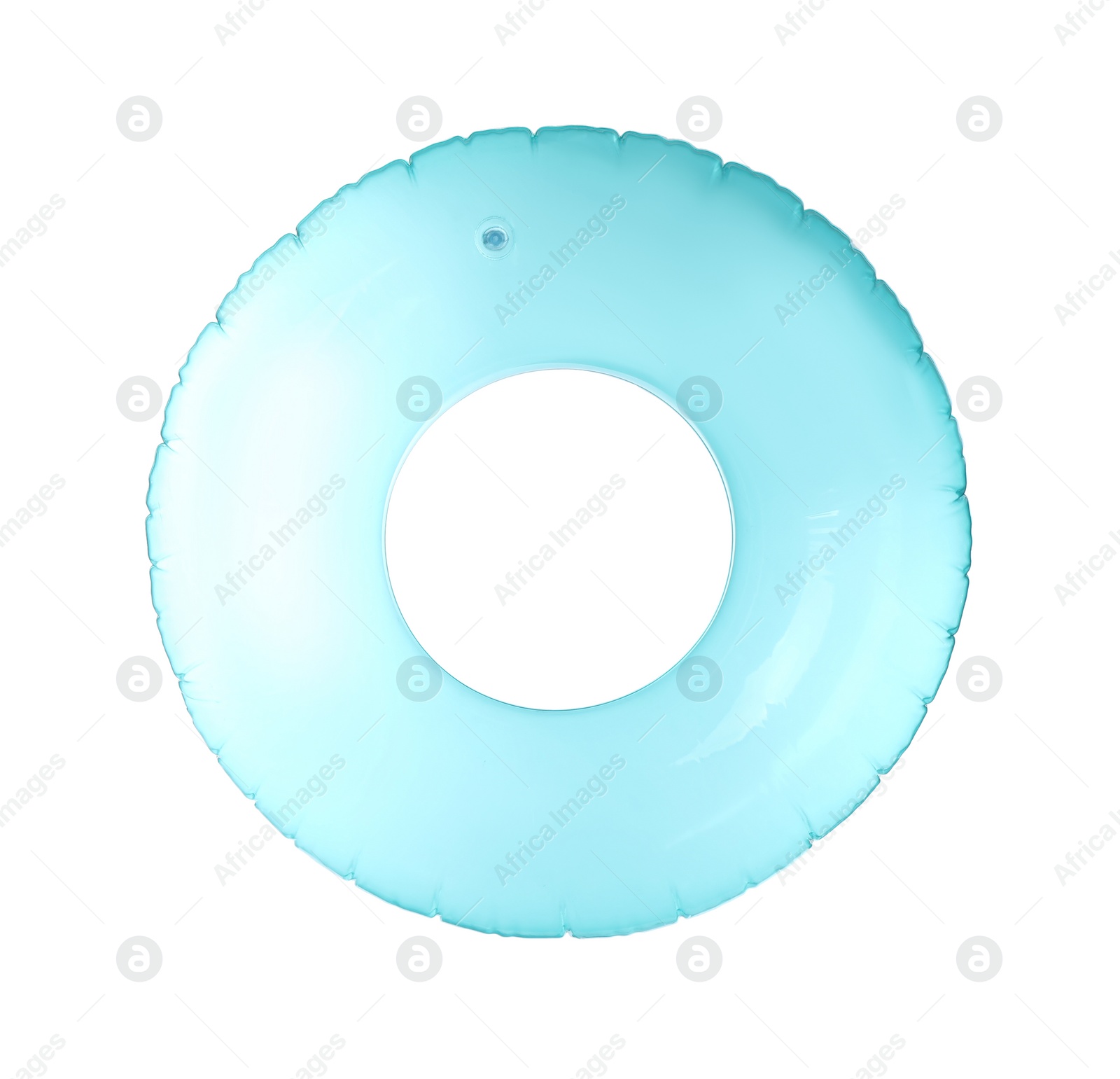 Photo of Blue inflatable ring isolated on white. Beach accessory