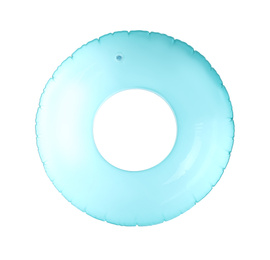 Blue inflatable ring isolated on white. Beach accessory