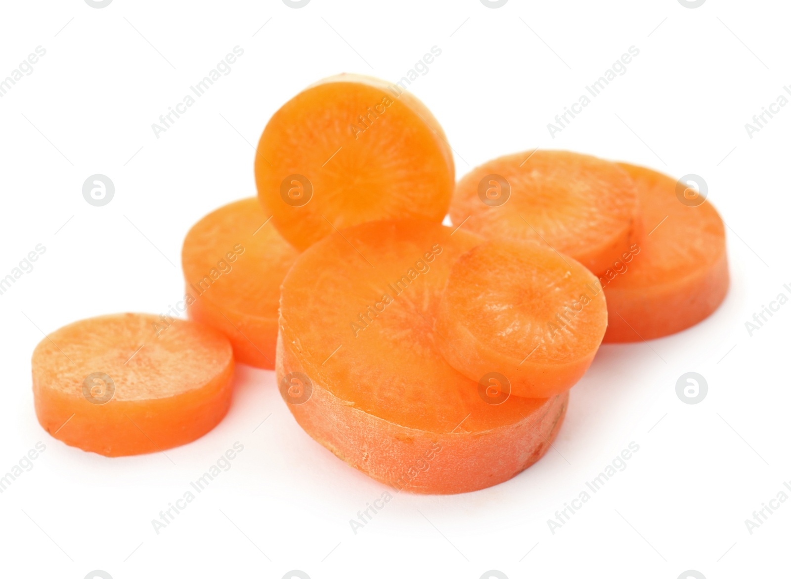 Photo of Ripe sliced carrot on white background