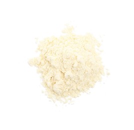 Pile of corn flour isolated on white, top view