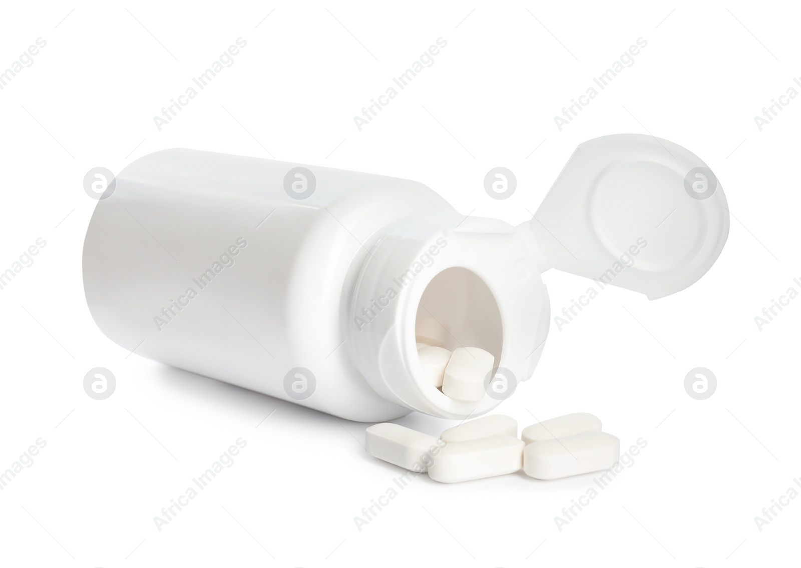 Photo of Bottle with vitamin pills isolated on white