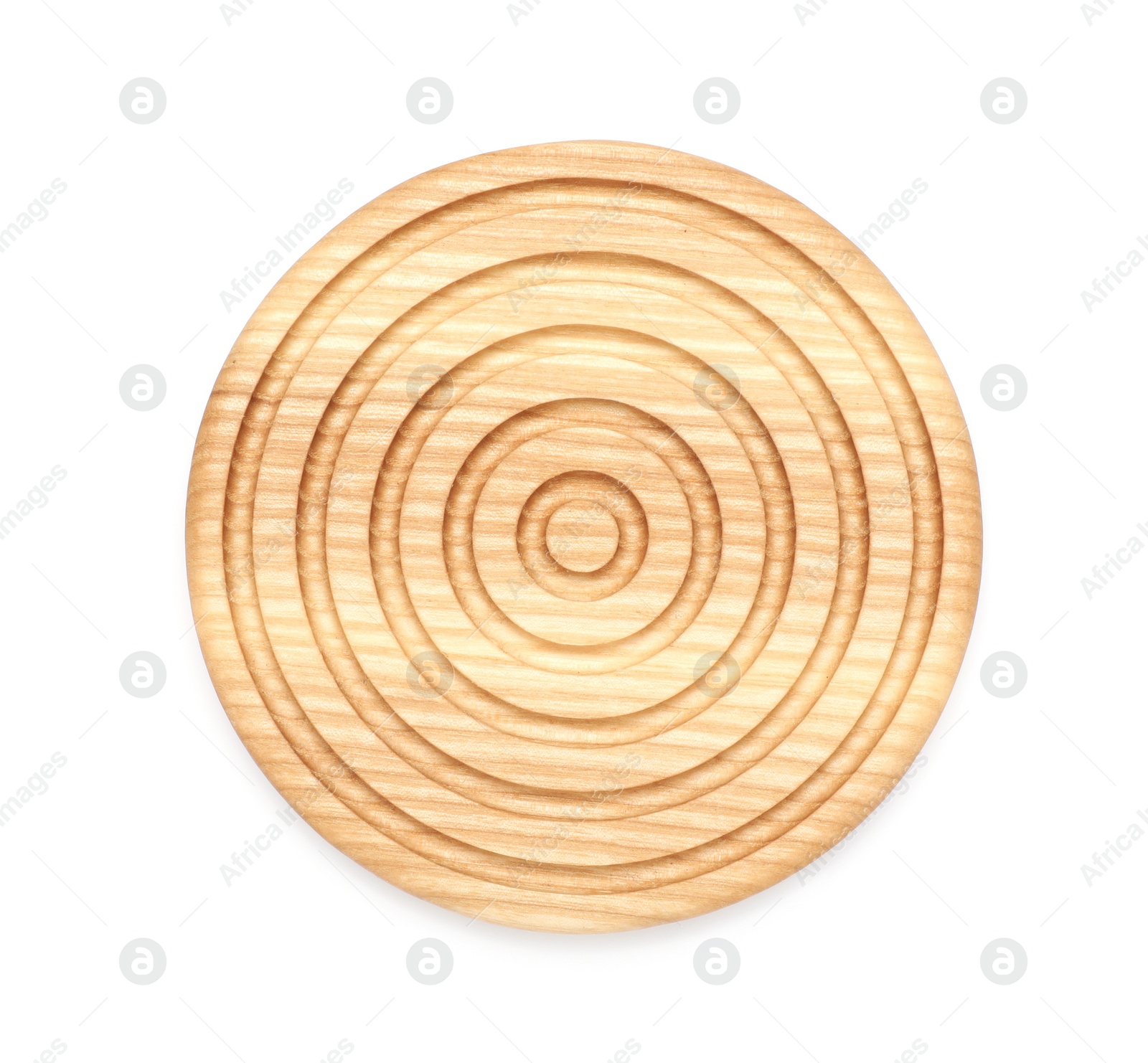 Photo of Stylish wooden cup coaster isolated on white, top view