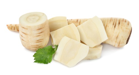 Photo of Tasty fresh ripe parsnips on white background