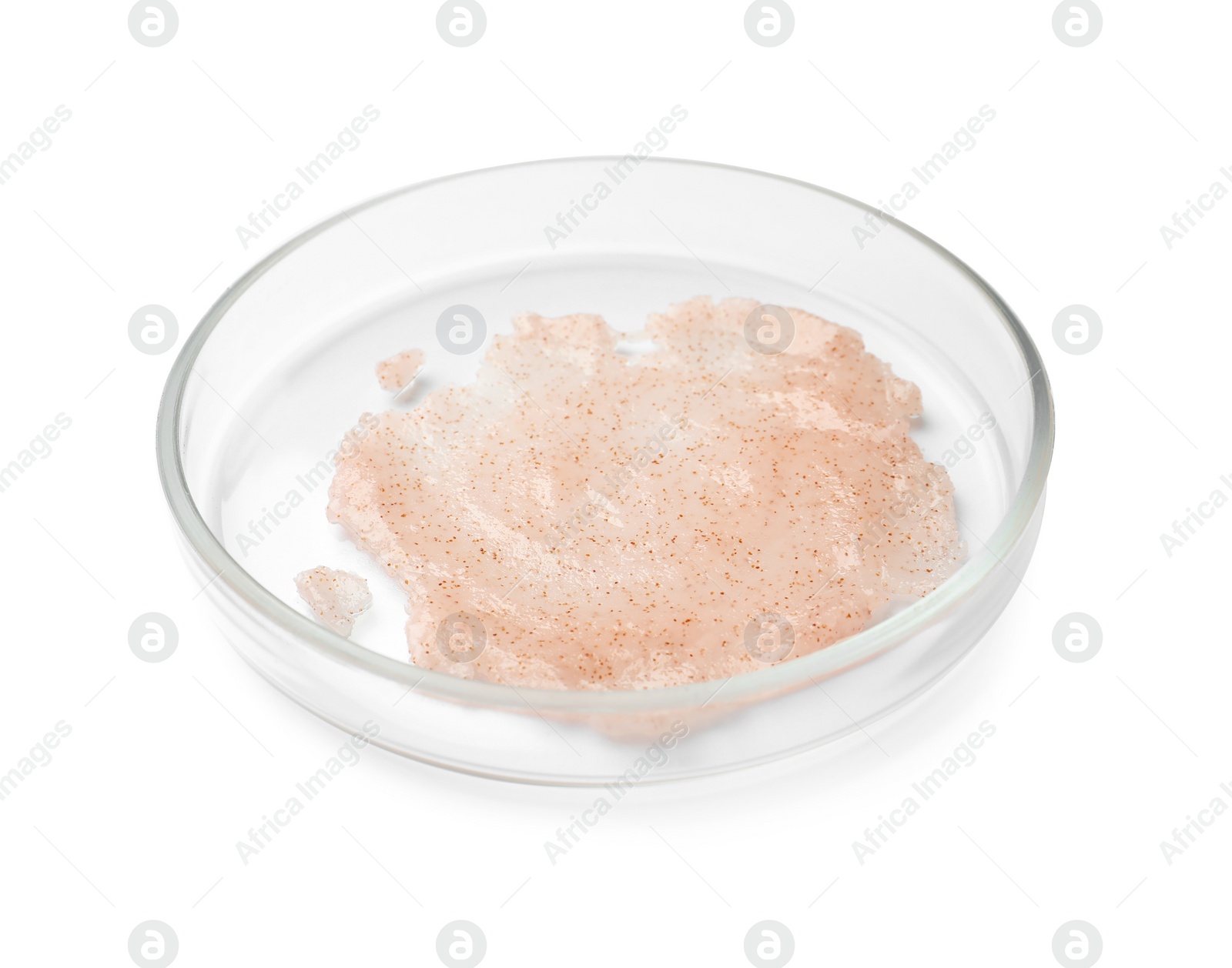 Photo of Petri dish with cosmetic product isolated on white