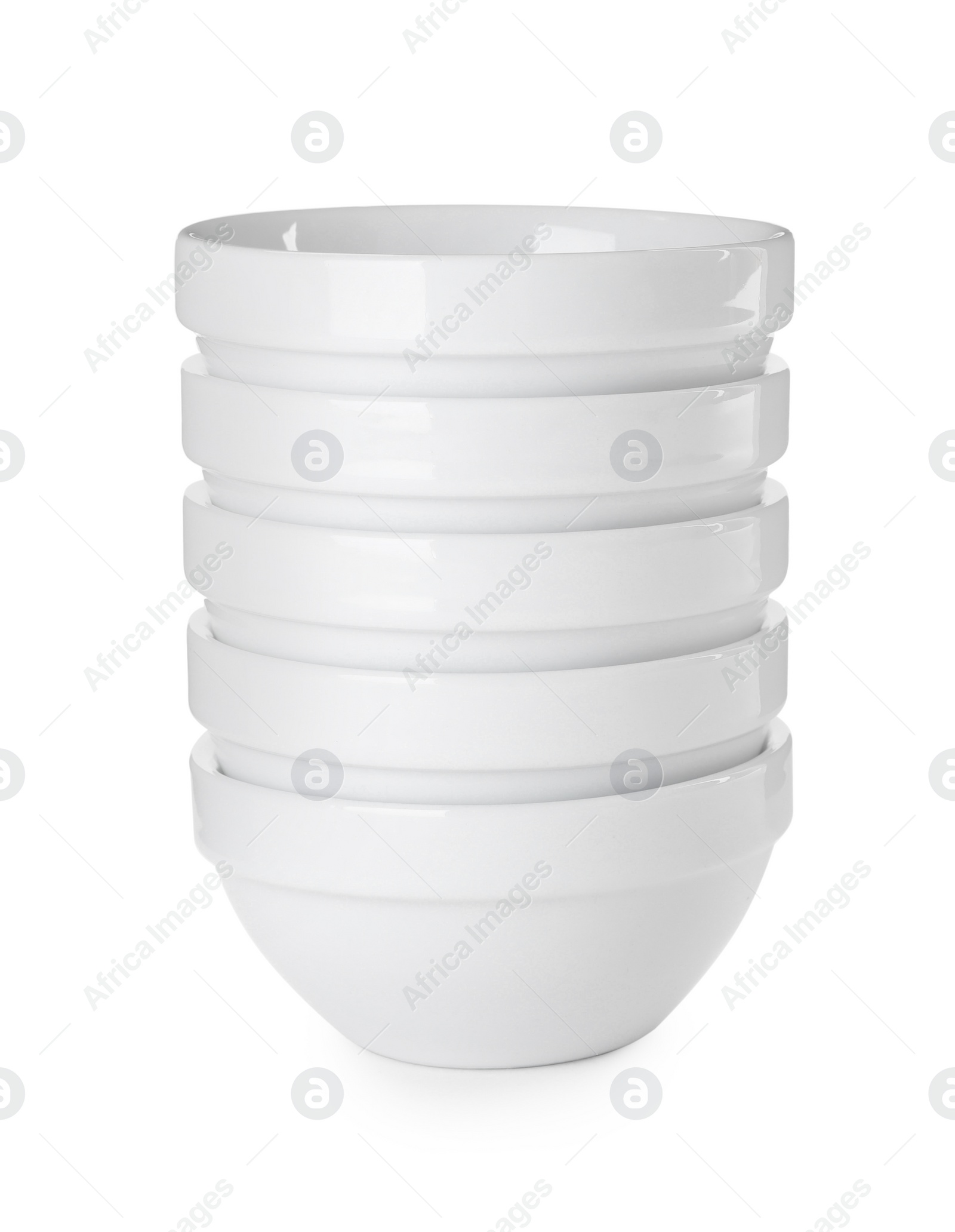 Photo of Stack of clean ceramic bowls isolated on white