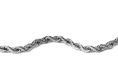 Photo of One metal chain isolated on white. Luxury jewelry