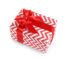 Beautifully wrapped gift box on white background