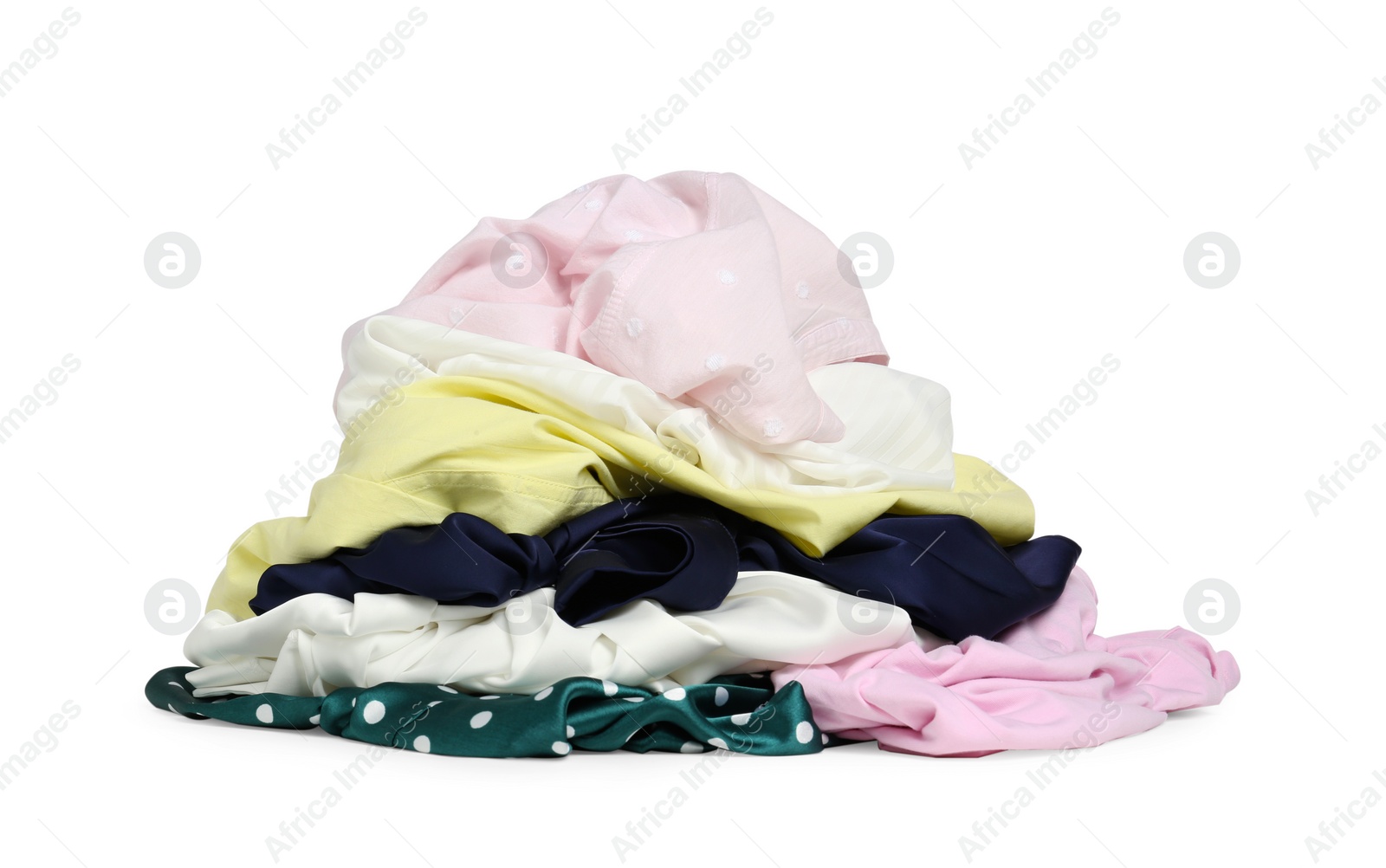 Photo of Pile of colorful clothes isolated on white