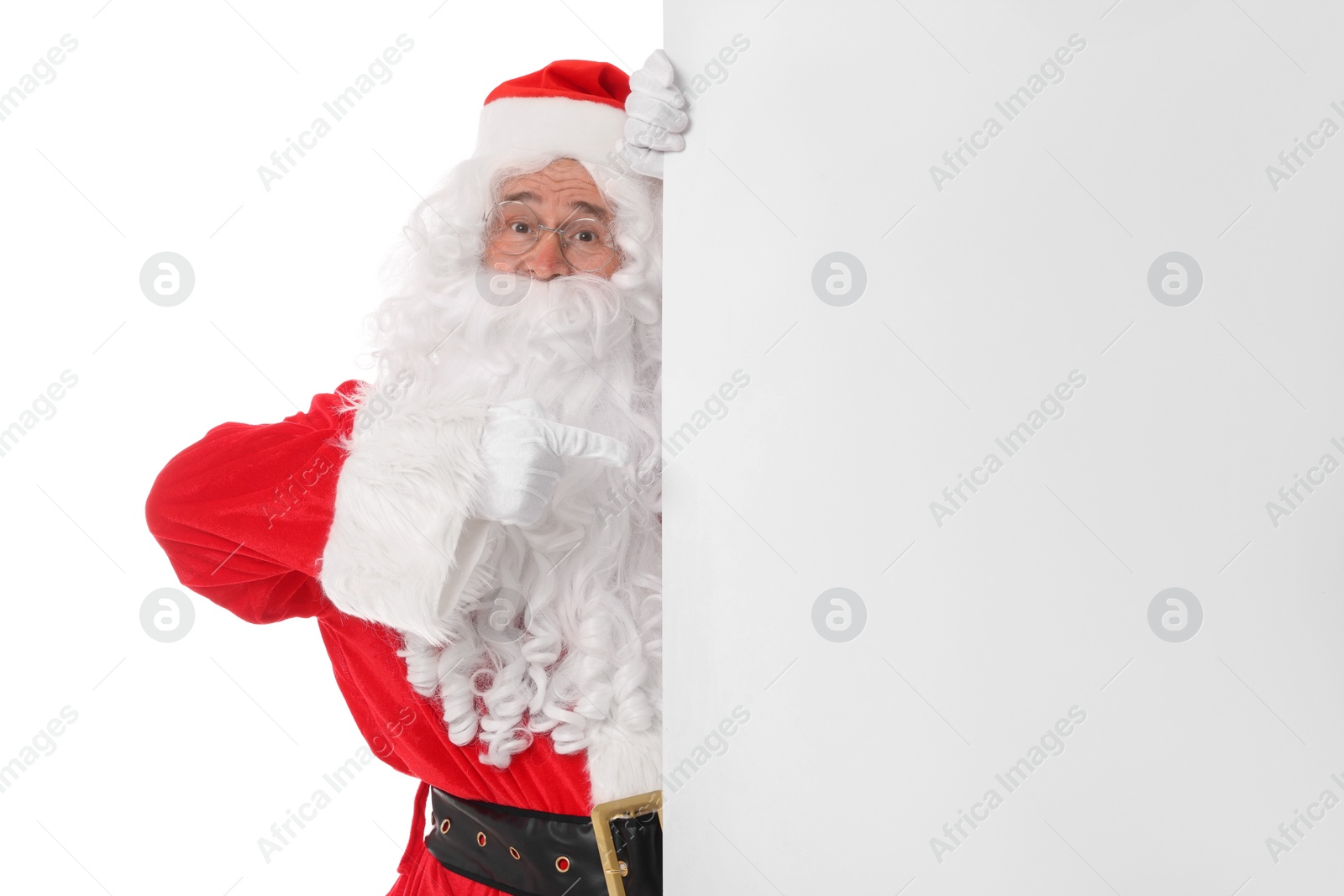 Photo of Man in Santa Claus costume posing on white background