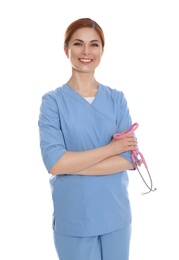 Portrait of medical doctor with stethoscope isolated on white