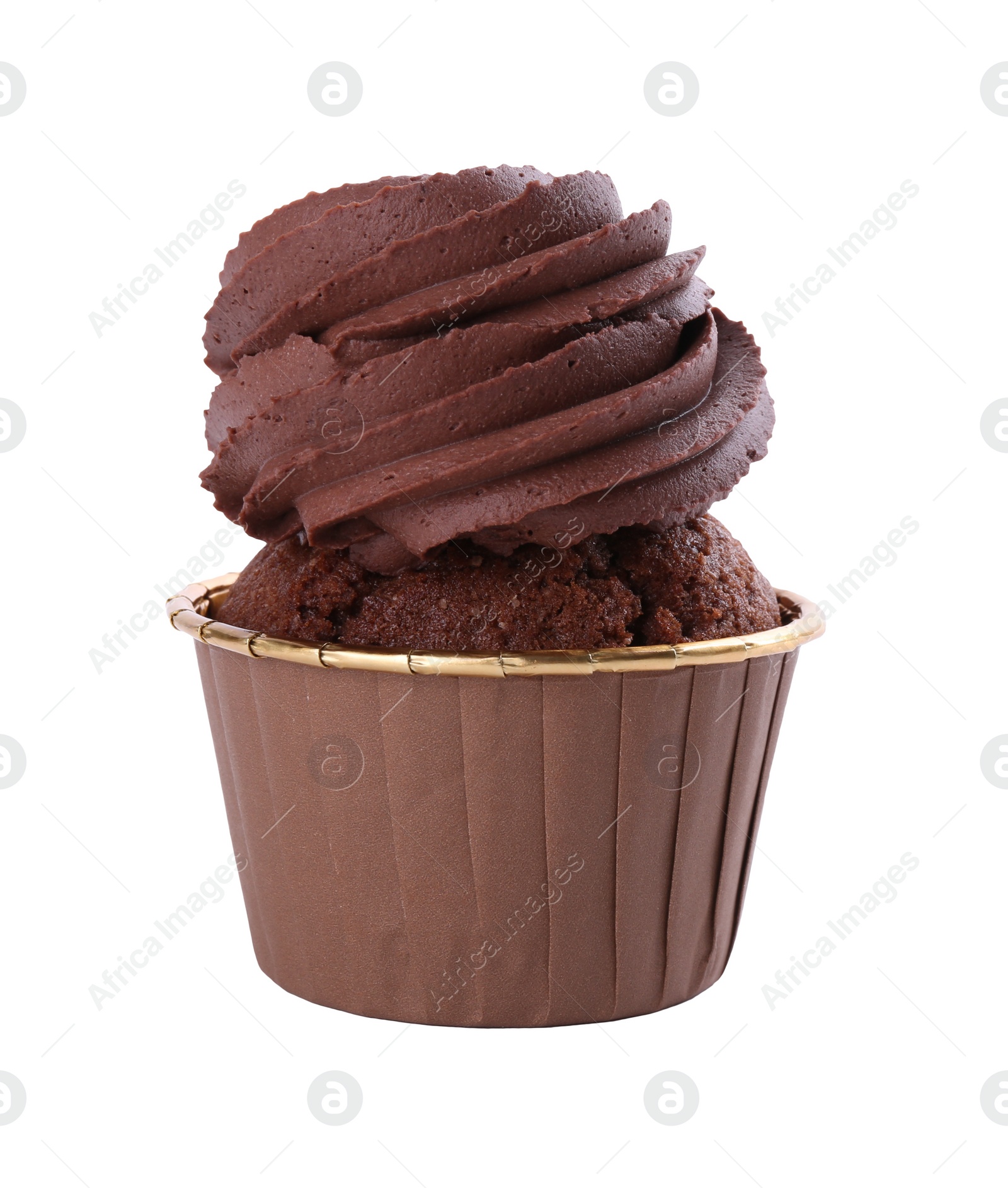 Photo of One delicious chocolate cupcake isolated on white