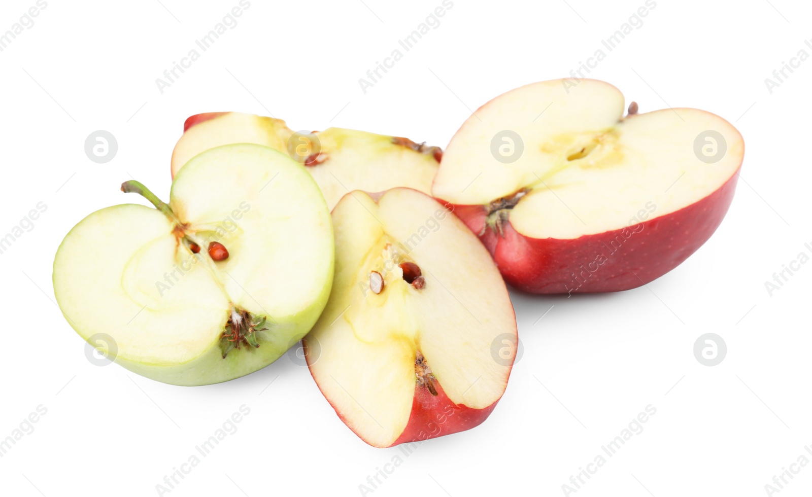 Photo of Pieces of ripe apples isolated on white