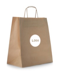 Paper shopping bag with logo on white background