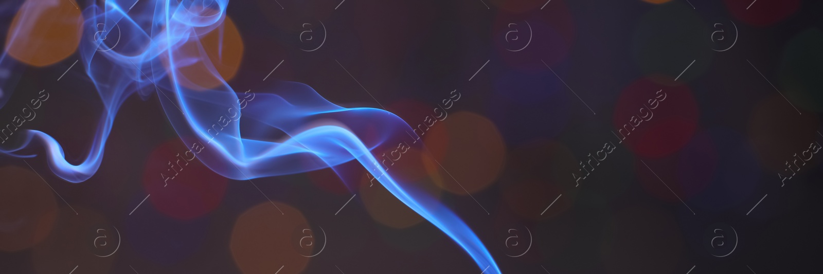 Image of Smoke against blurred lights, space for text. Banner design