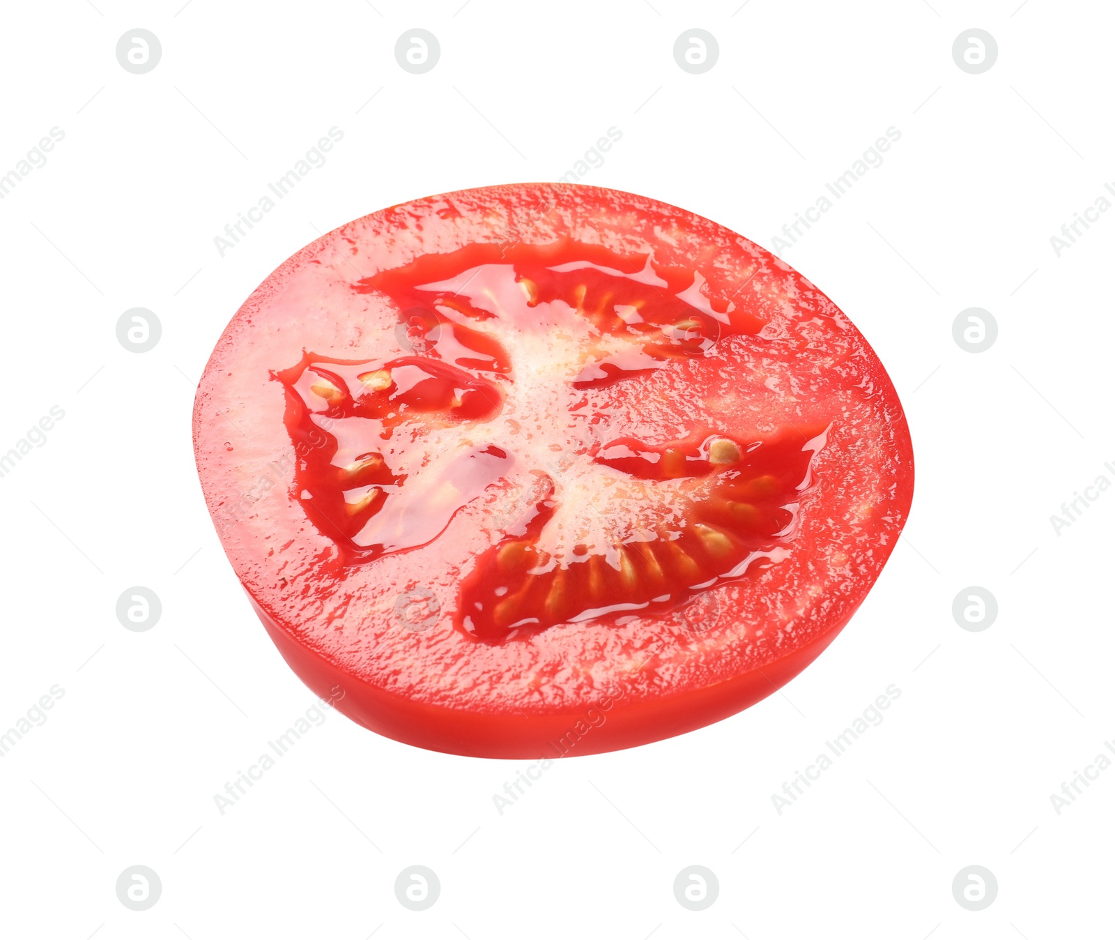 Photo of Slice of fresh ripe tomato isolated on white