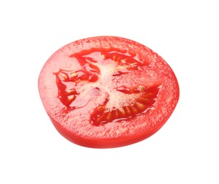 Photo of Slice of fresh ripe tomato isolated on white