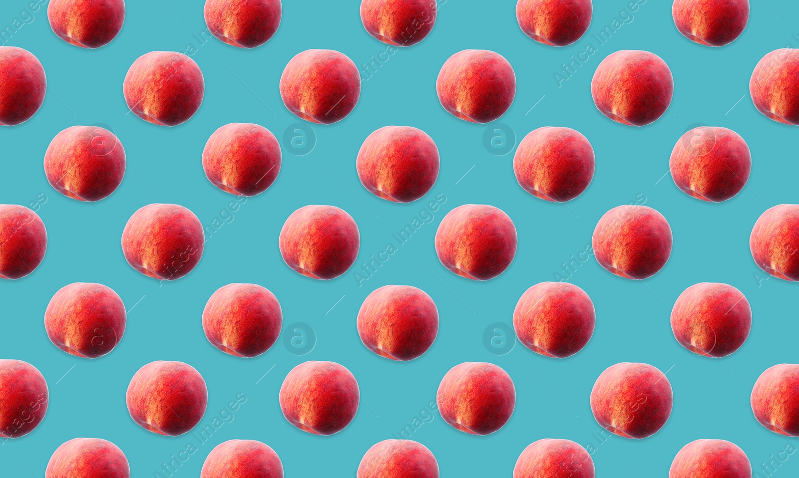 Image of Pattern of fresh peaches on blue background