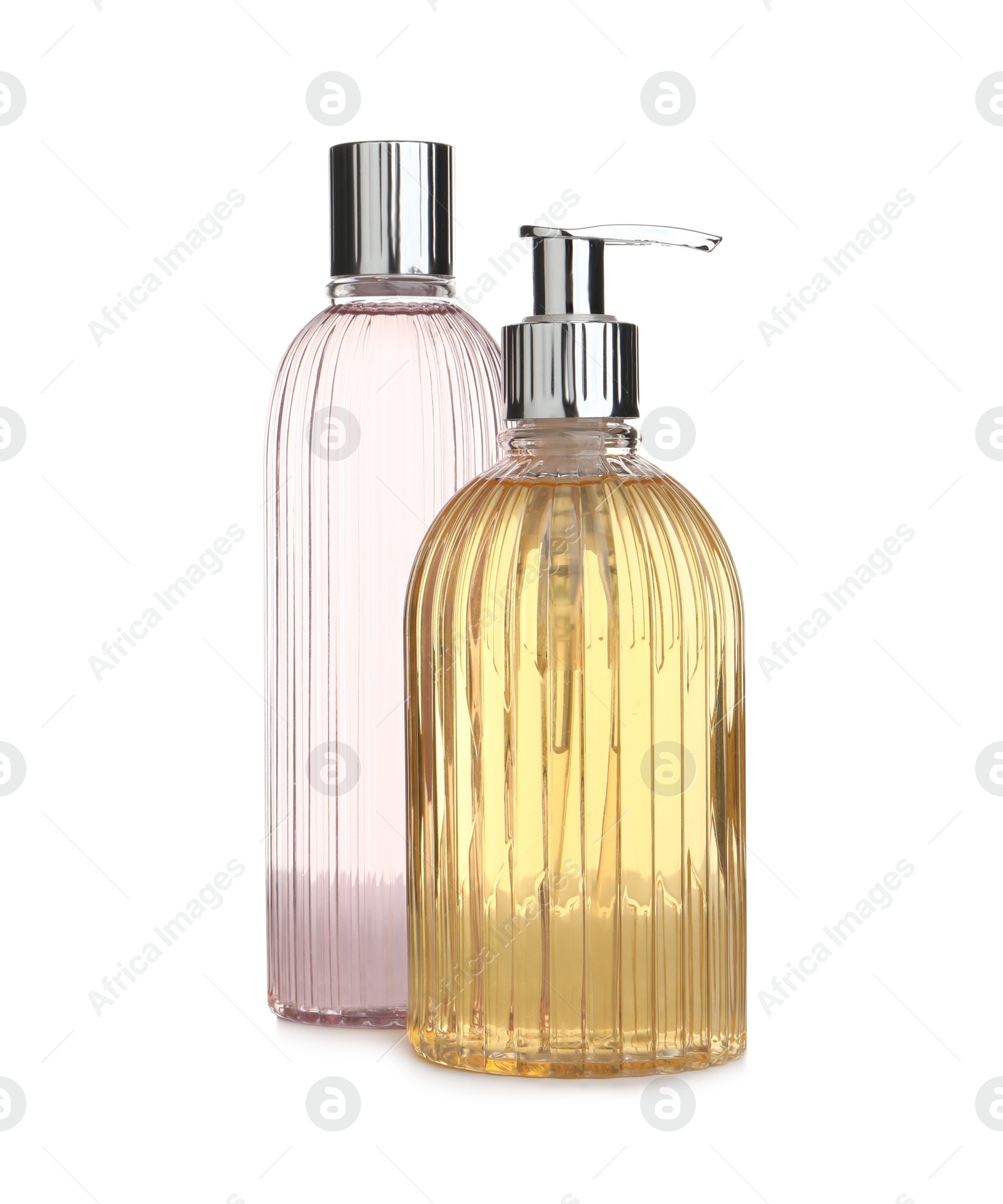 Photo of Stylish bottles with cosmetic products on white background