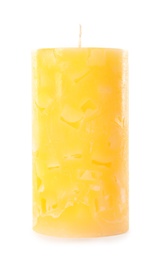 Photo of Scented color wax candle on white background