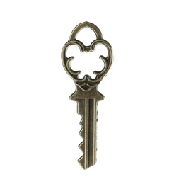 Bronze vintage ornate key on white background