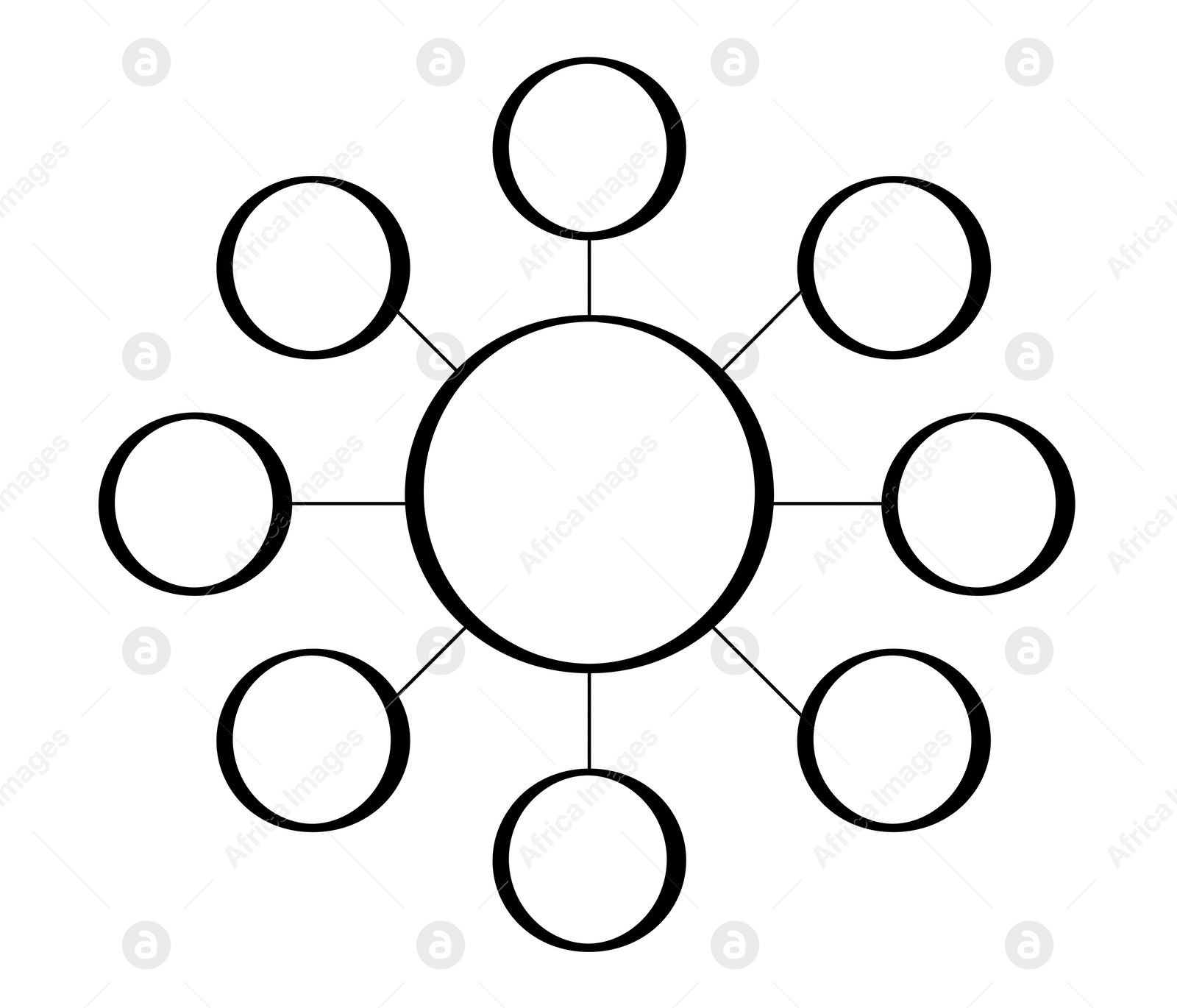 Illustration of Mind map. Empty circles connected with biggest one on white background