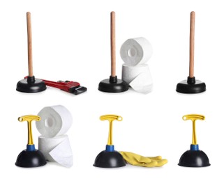 Image of Set with different plungers on white background