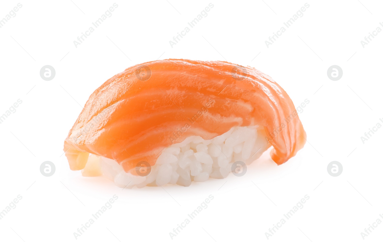 Photo of Delicious nigiri sushi with salmon isolated on white