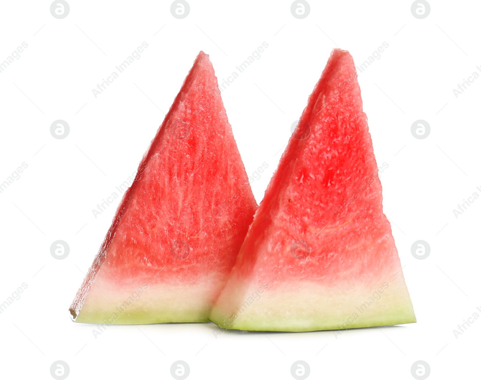 Photo of Slices of delicious ripe watermelon isolated on white