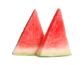 Photo of Slices of delicious ripe watermelon isolated on white