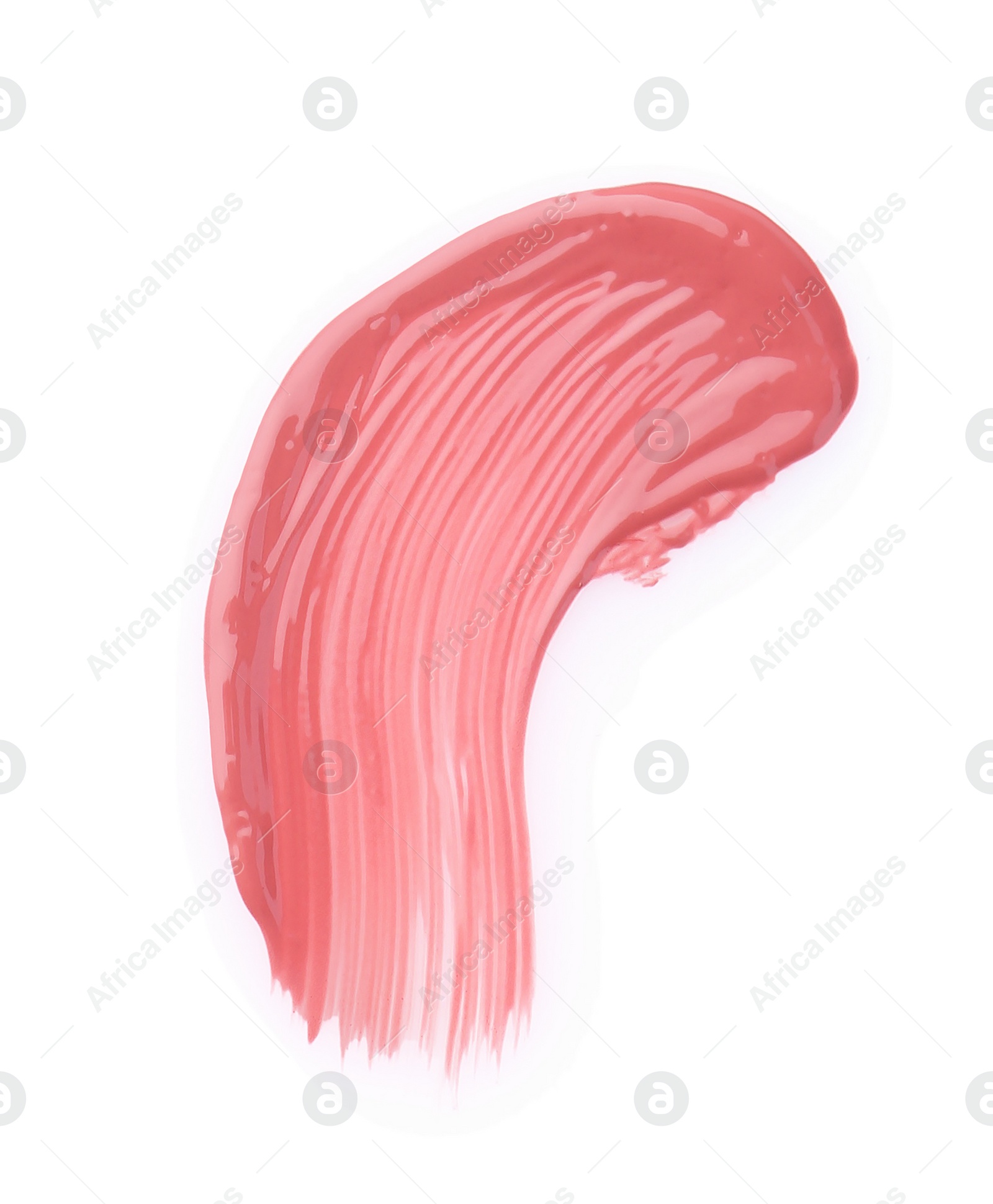 Photo of Stroke of pink lip gloss isolated on white, top view