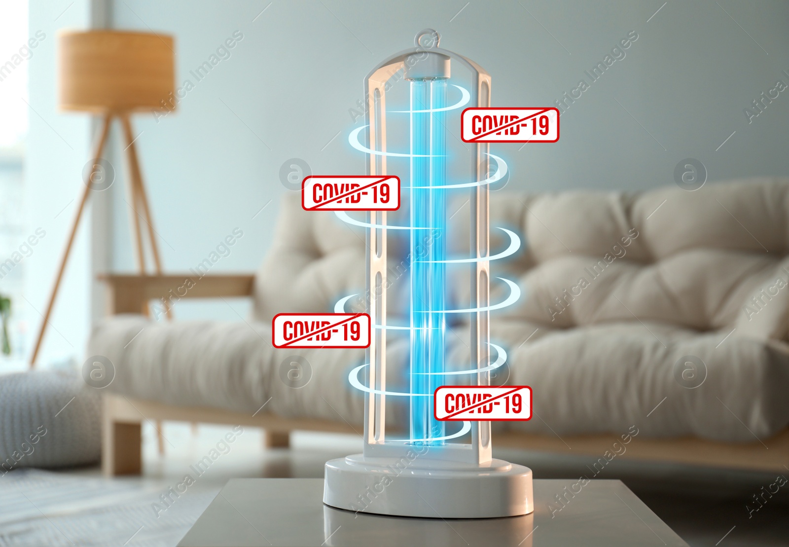 Image of UV sterilizer lamp on table at home