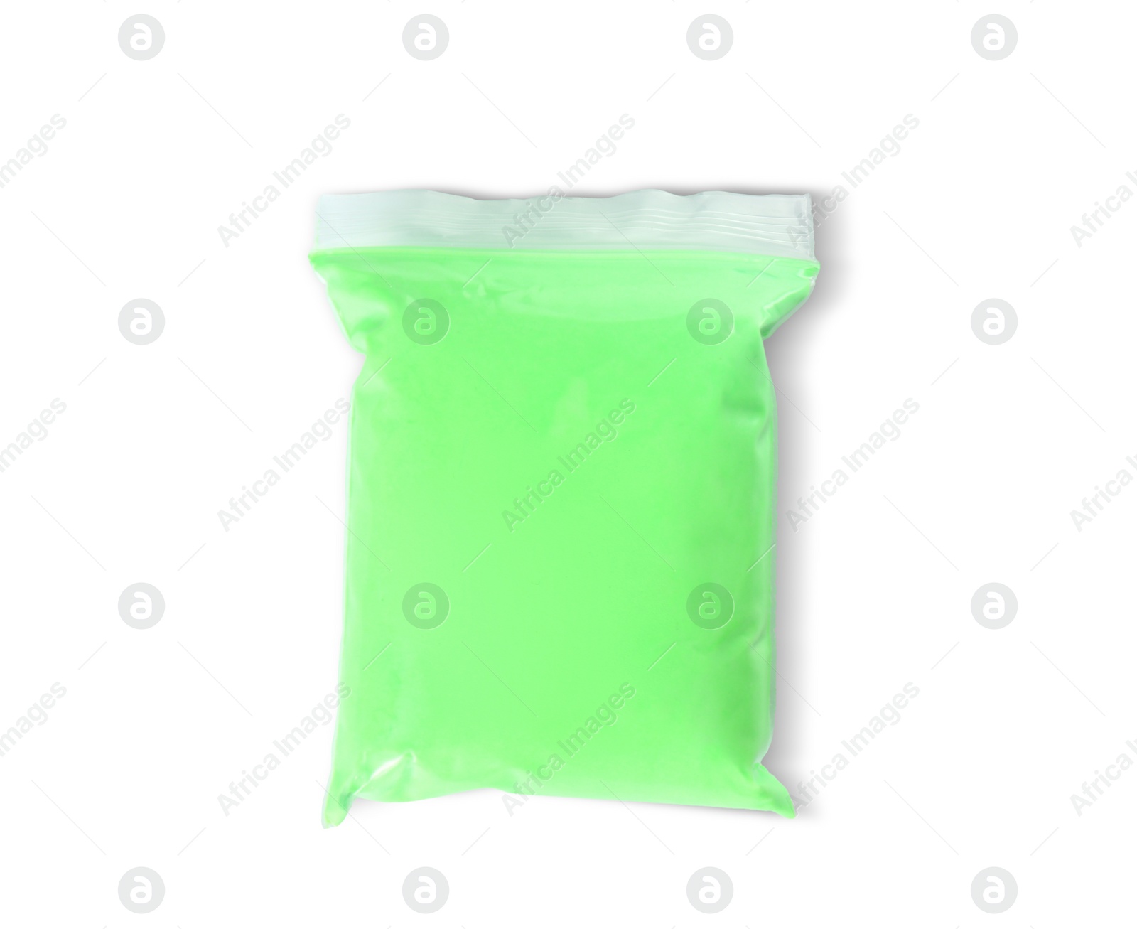 Photo of Package of green play dough isolated on white, top view
