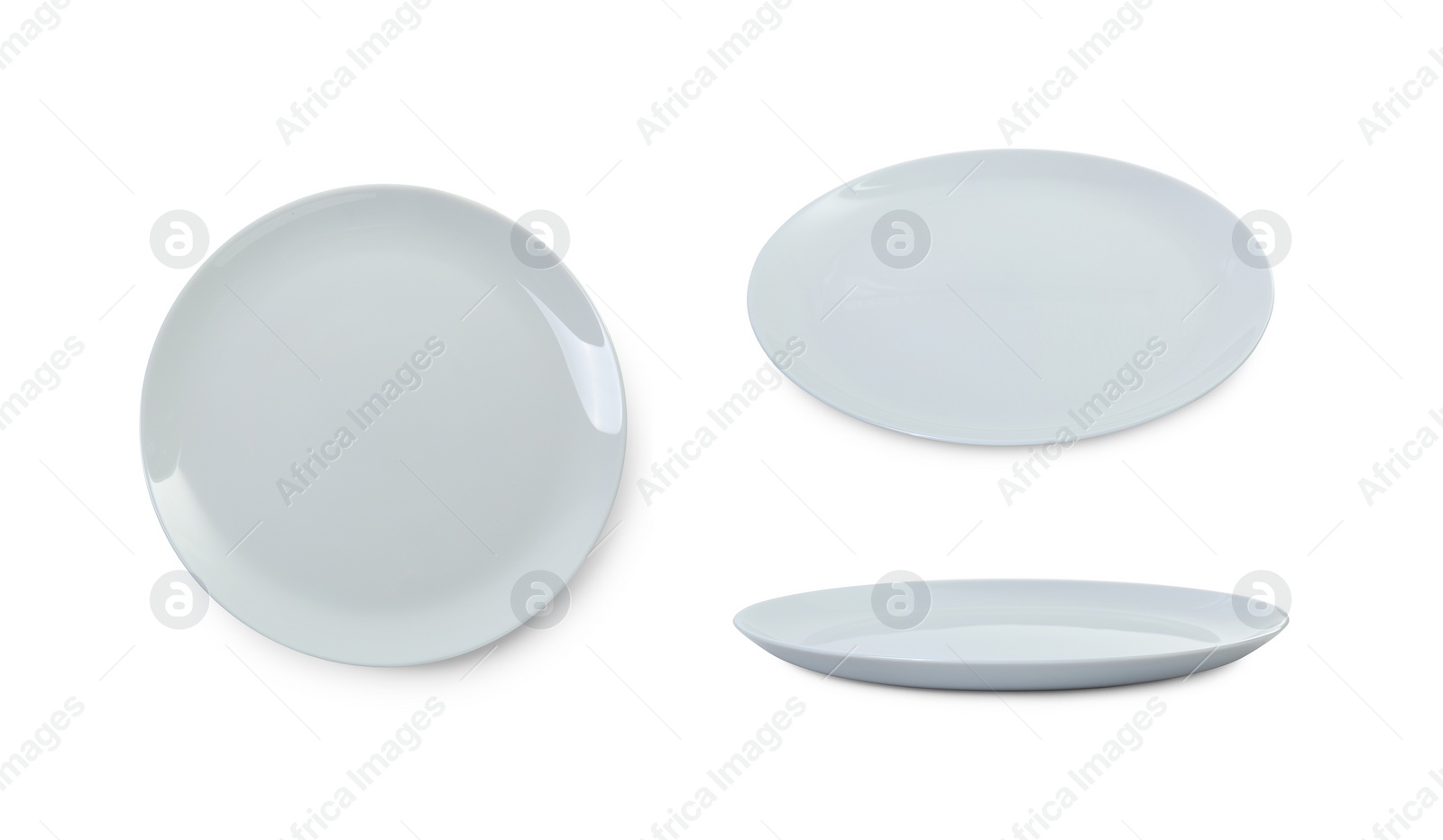 Image of Empty ceramic plate isolated on white, set with different views