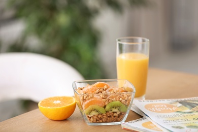 Photo of Healthy breakfast served on table at home. Fitness diet