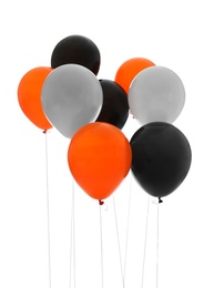 Photo of Colorful balloons on white background. Halloween party