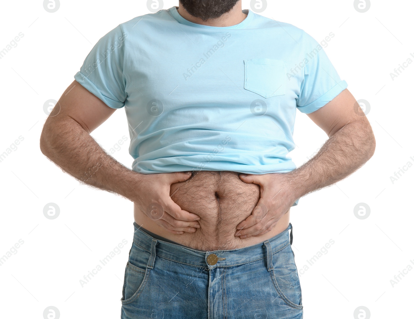 Photo of Overweight man on white background