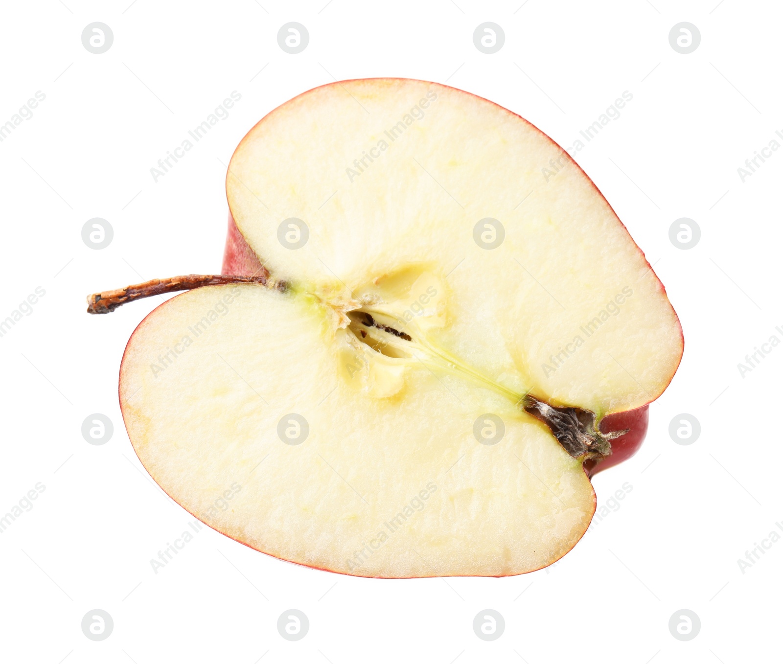 Photo of Half of ripe red apple on white background