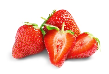 Fresh ripe red strawberries on white background