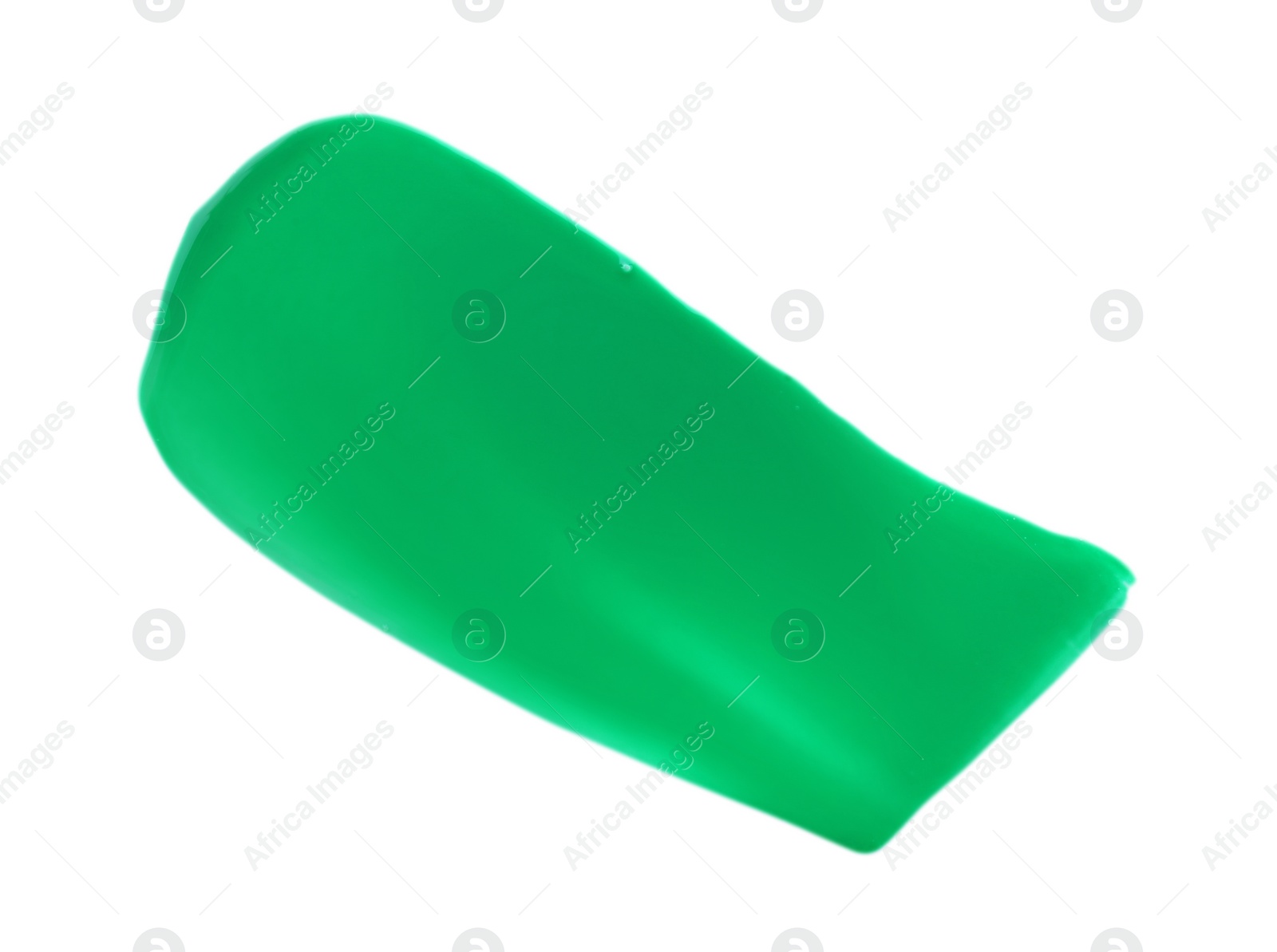 Photo of Green paint sample on white background, top view