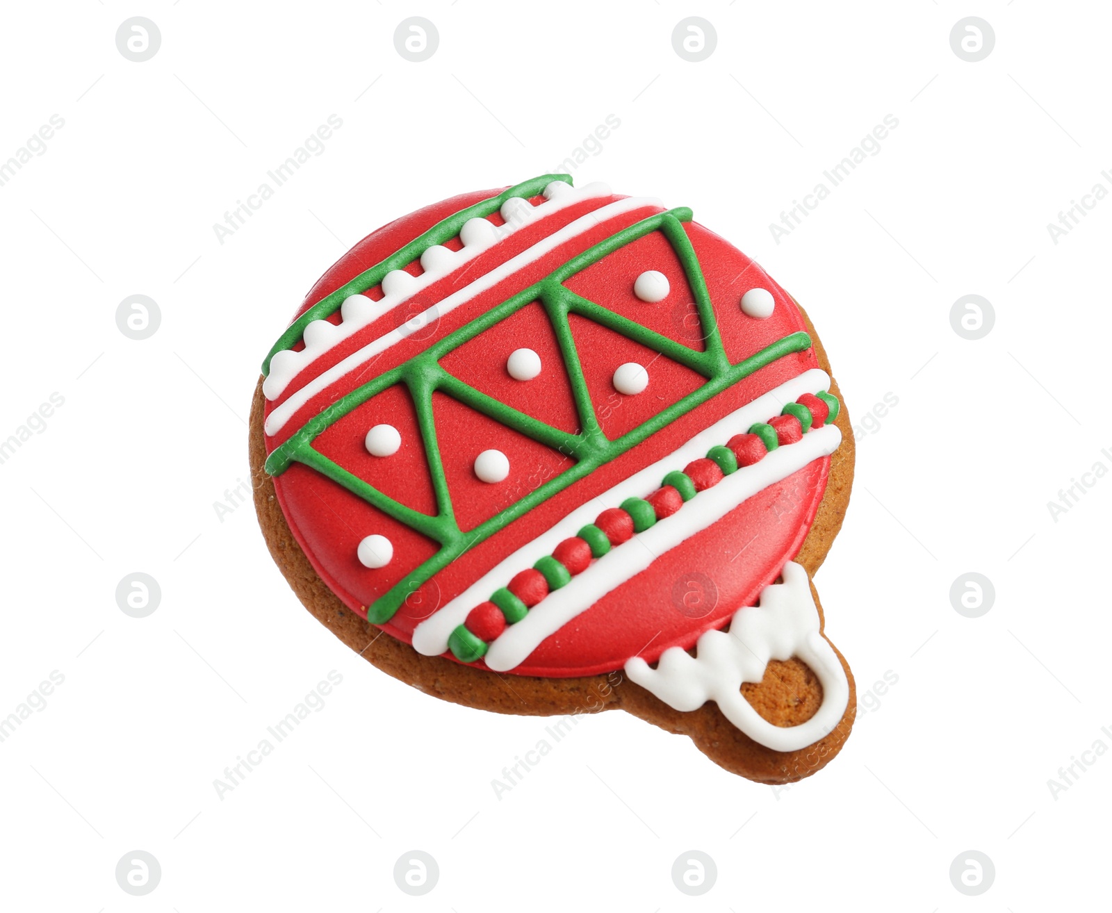 Photo of Tasty cookie in shape of Christmas ball isolated on white